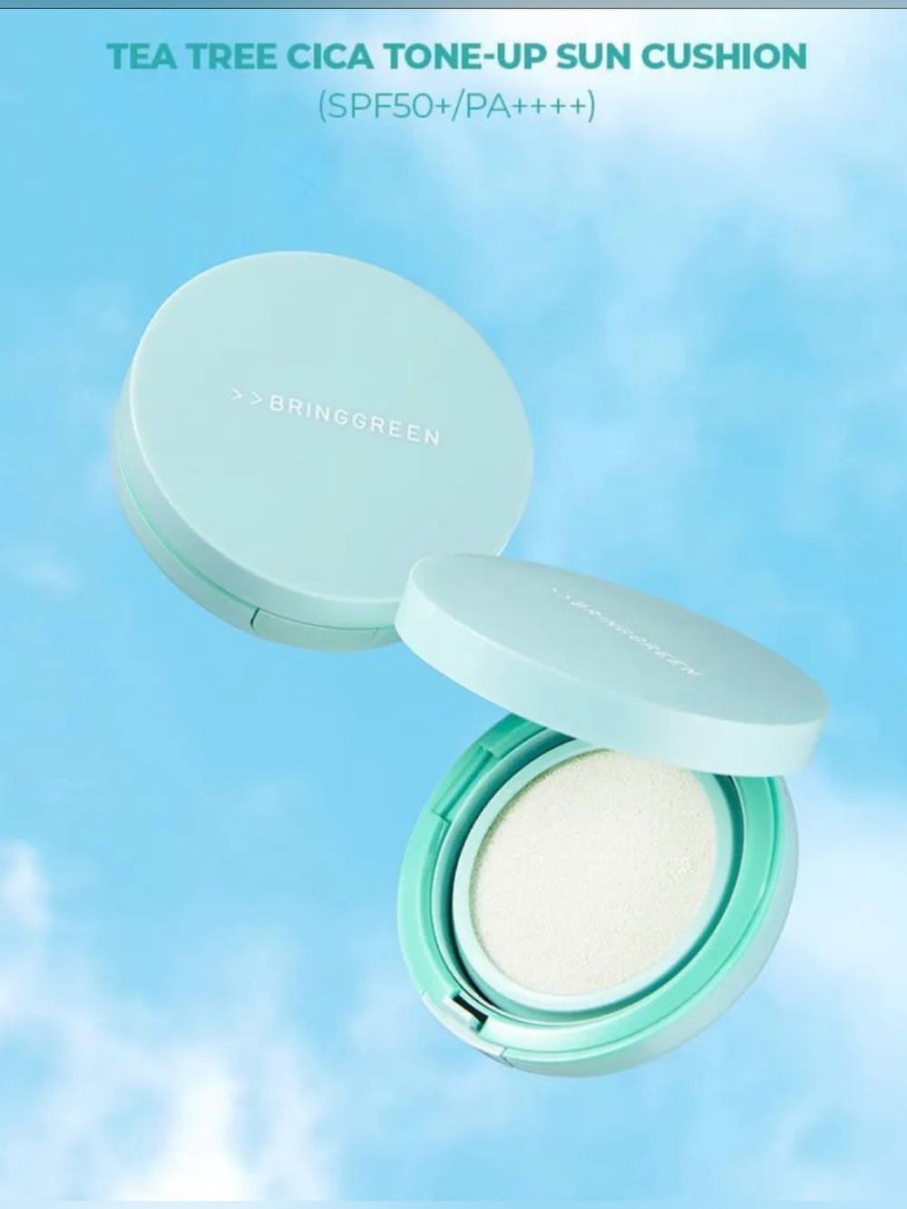 Tea Tree Cica Tone-Up Sun Cushion SPF50+ — Mint Green